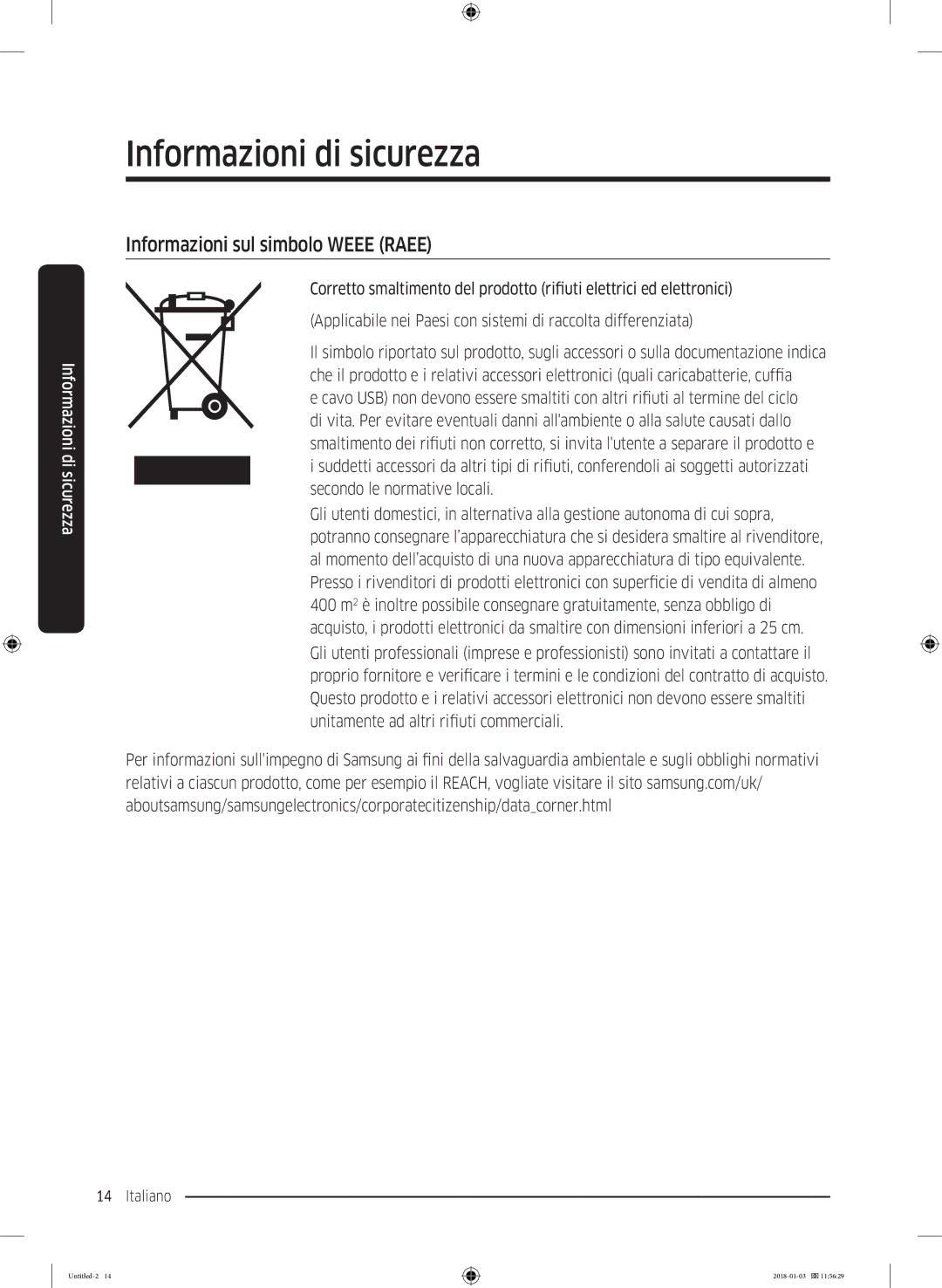 Samsung WW10M86INOA/ET manual Informazioni sul simbolo Weee Raee 