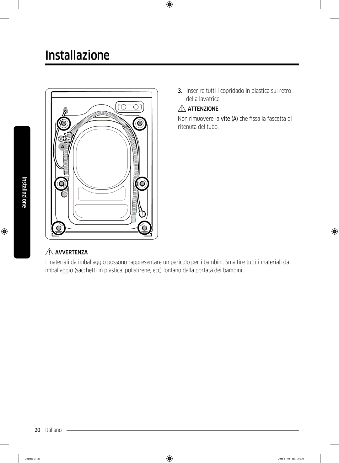 Samsung WW10M86INOA/ET manual Avvertenza 