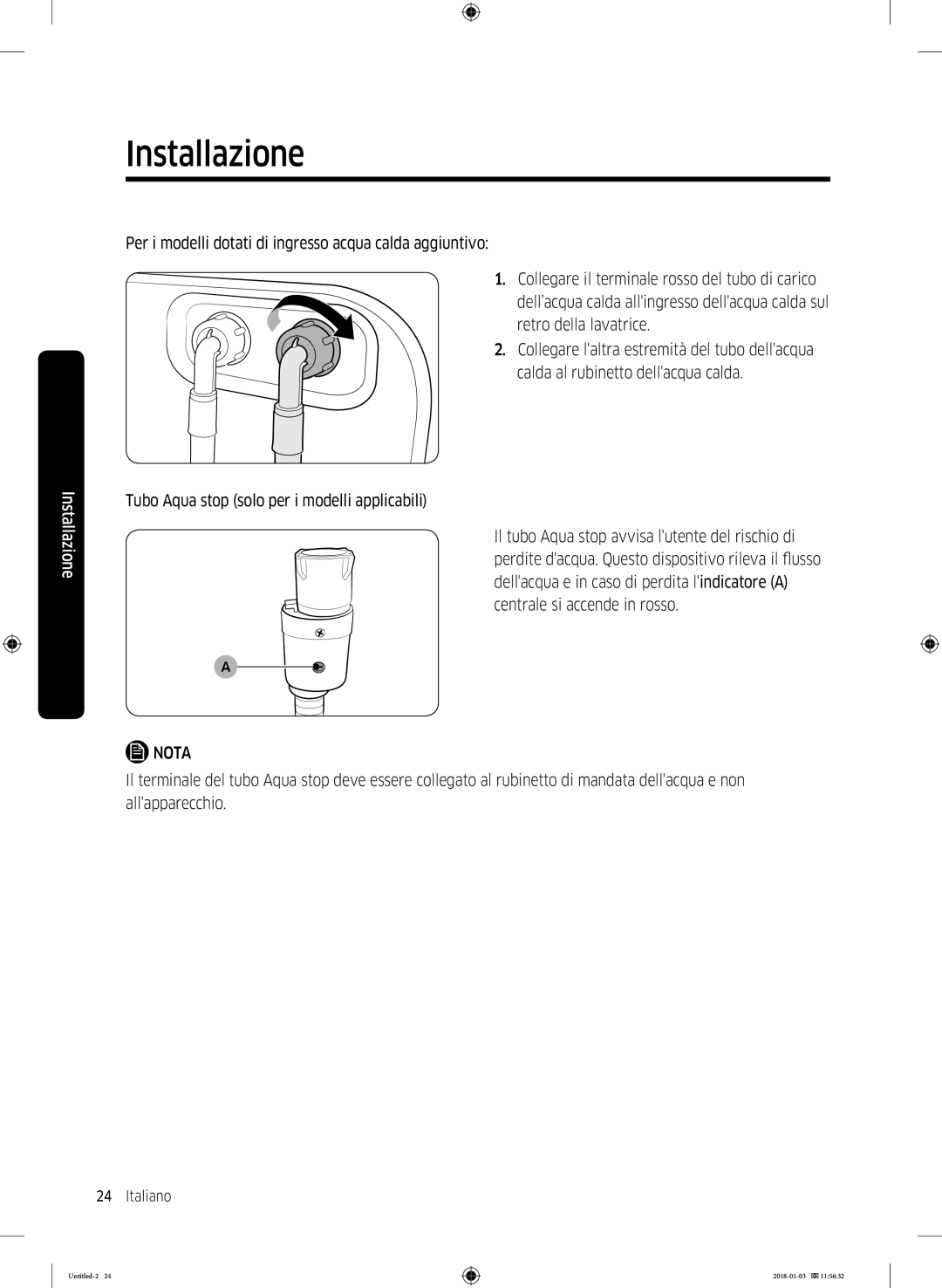 Samsung WW10M86INOA/ET manual Tubo Aqua stop solo per i modelli applicabili 