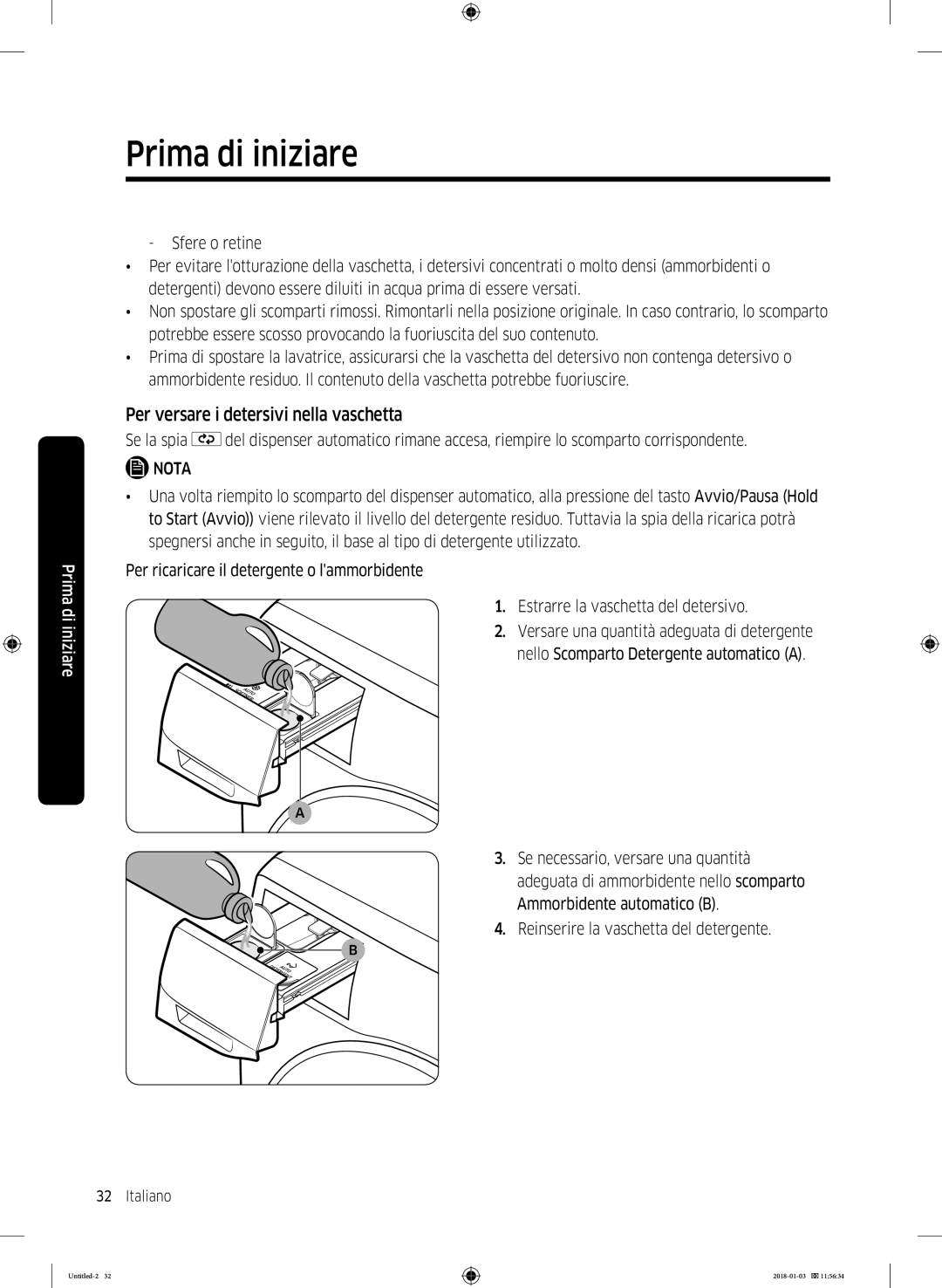 Samsung WW10M86INOA/ET manual Per versare i detersivi nella vaschetta 