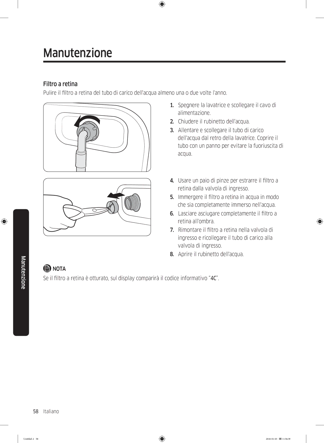 Samsung WW10M86INOA/ET manual Filtro a retina 