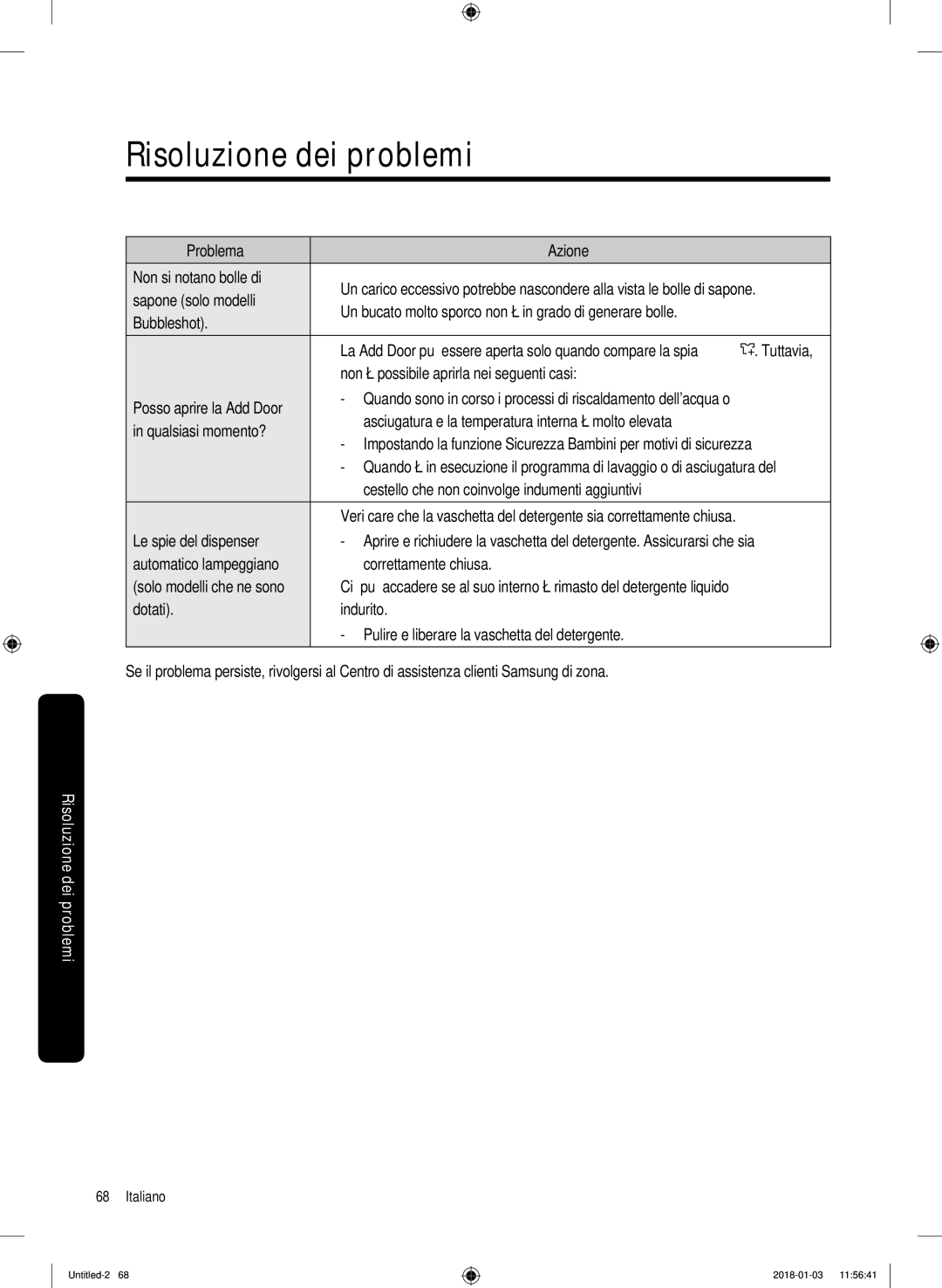 Samsung WW10M86INOA/ET manual Non è possibile aprirla nei seguenti casi 