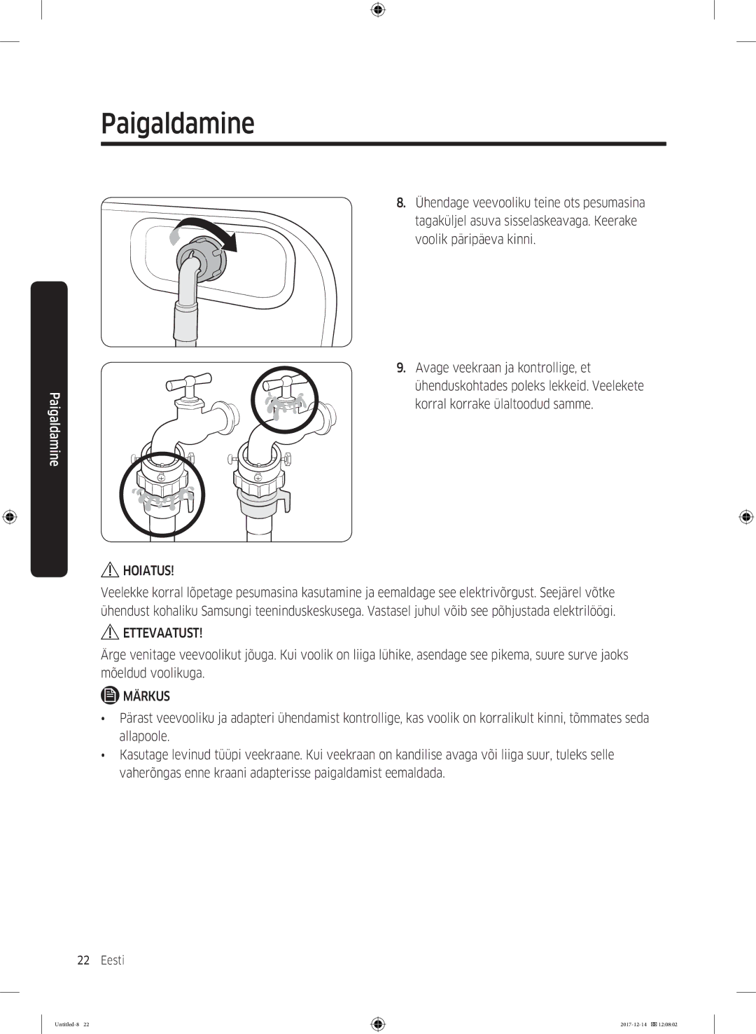 Samsung WW10M86INOA/LE manual Hoiatus 