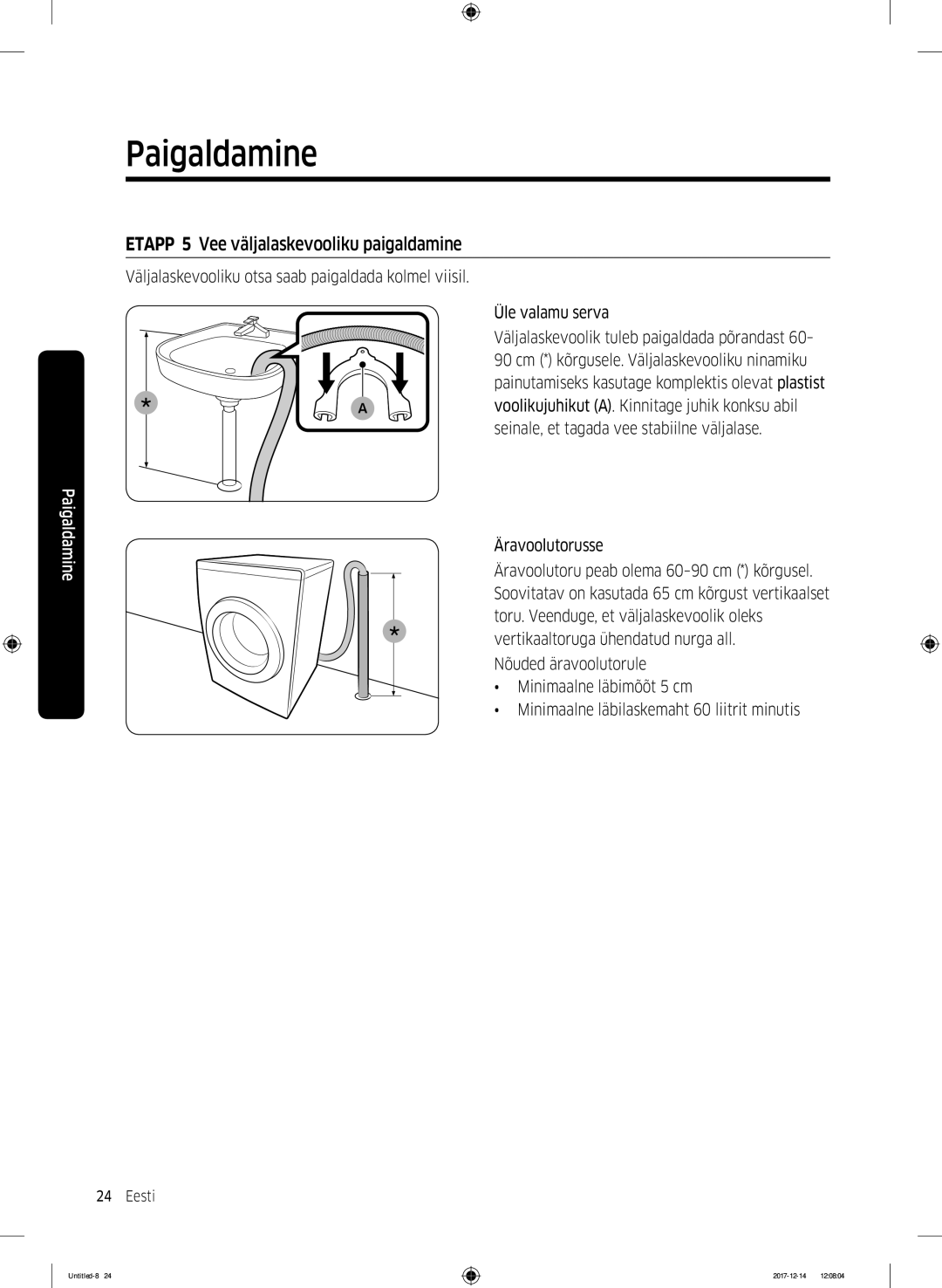 Samsung WW10M86INOA/LE manual Etapp 5 Vee väljalaskevooliku paigaldamine 