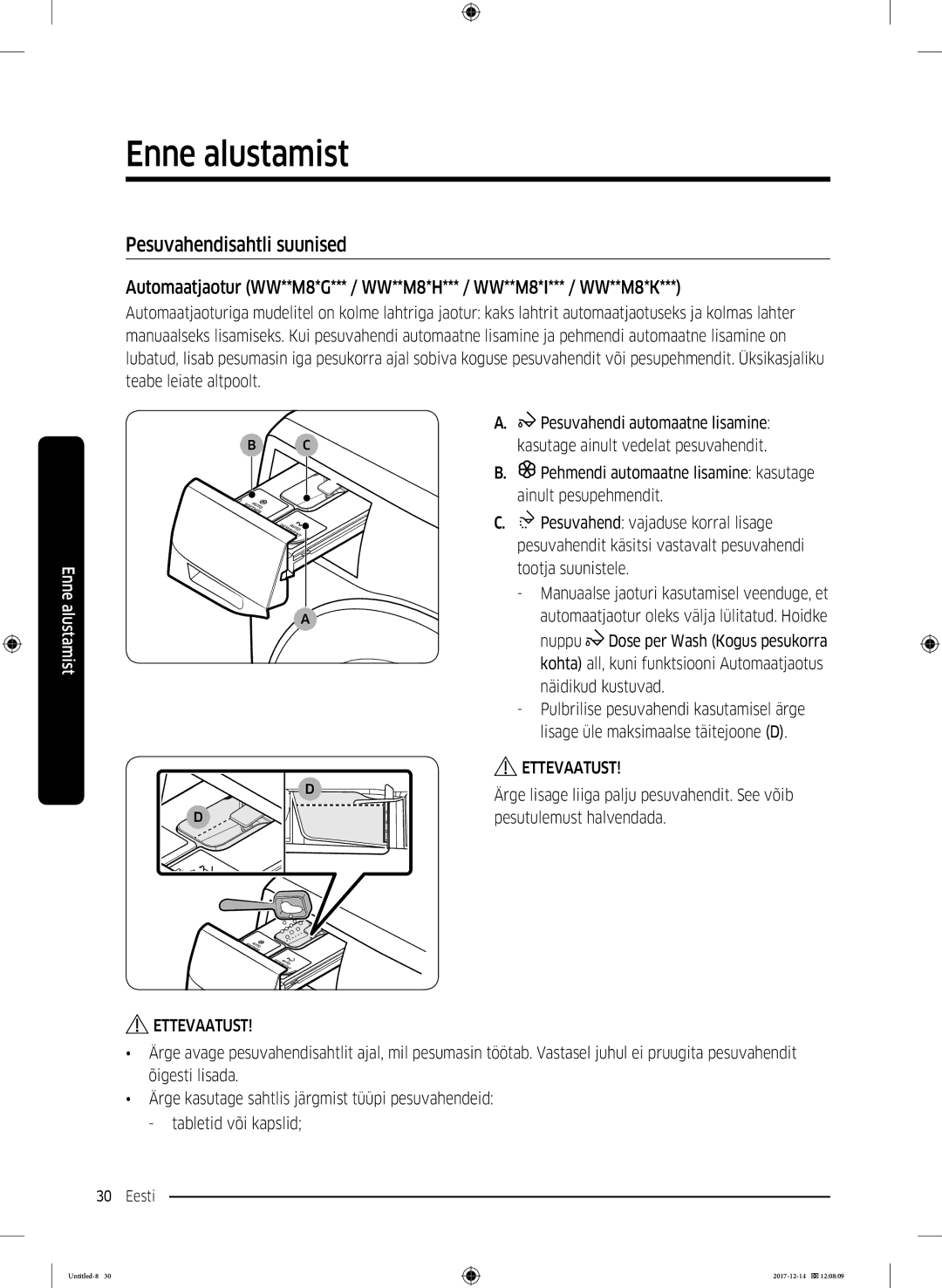 Samsung WW10M86INOA/LE manual Pesuvahendisahtli suunised 