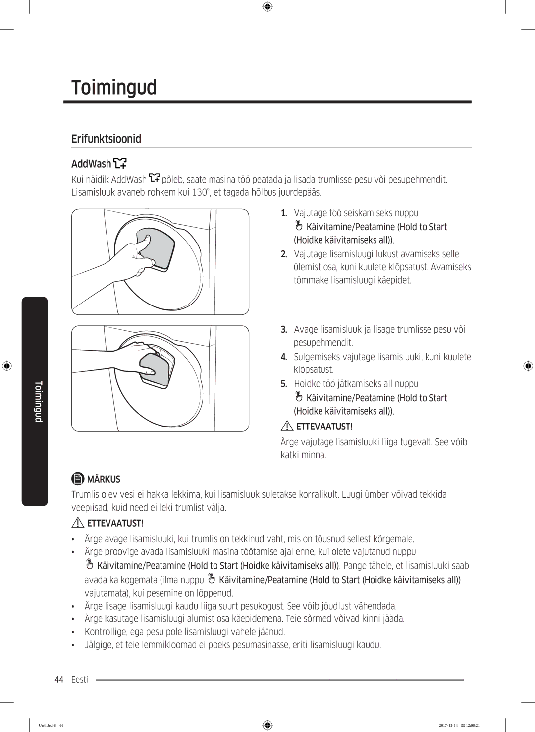 Samsung WW10M86INOA/LE manual Erifunktsioonid, AddWash 