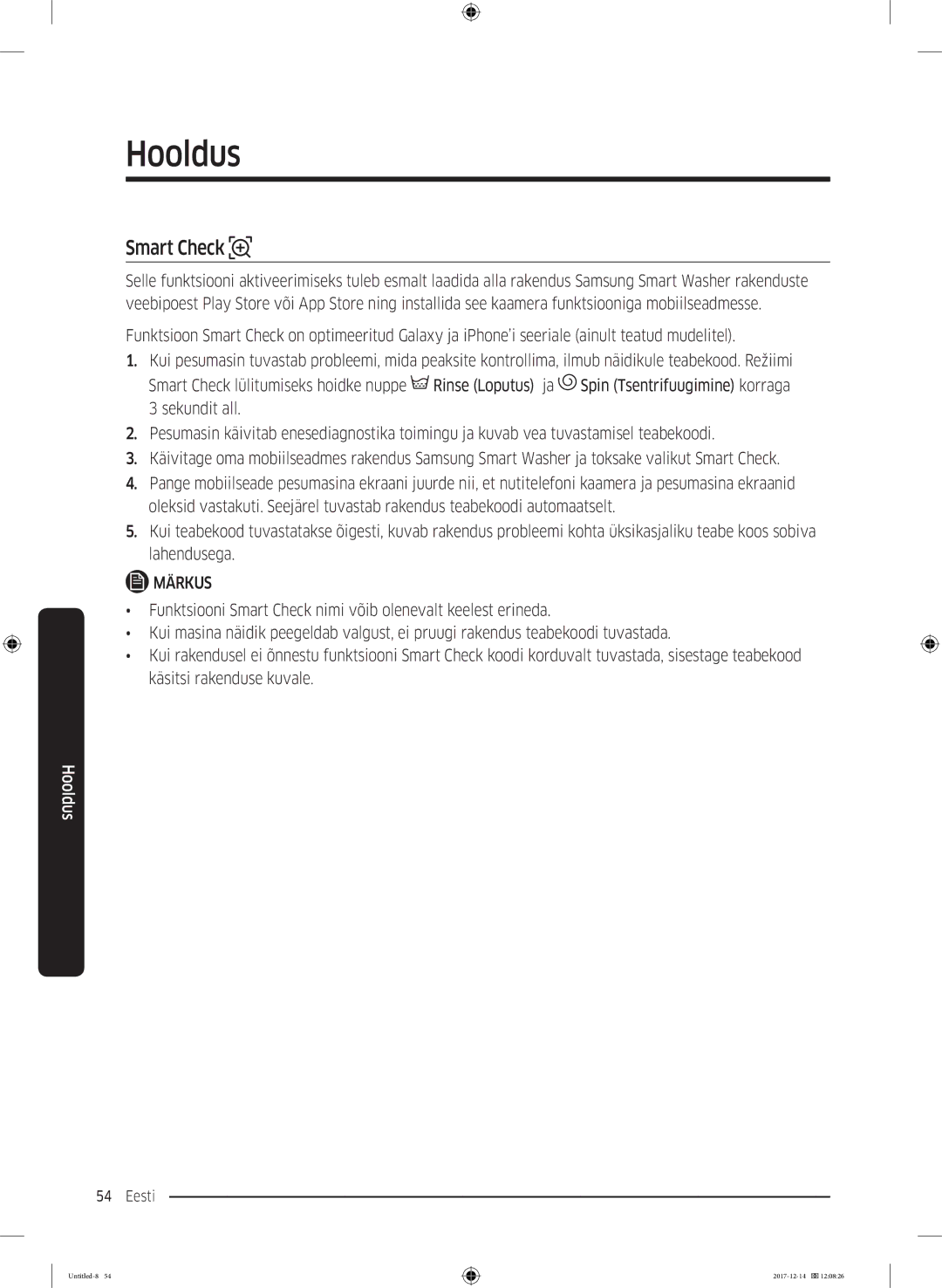 Samsung WW10M86INOA/LE manual Smart Check 