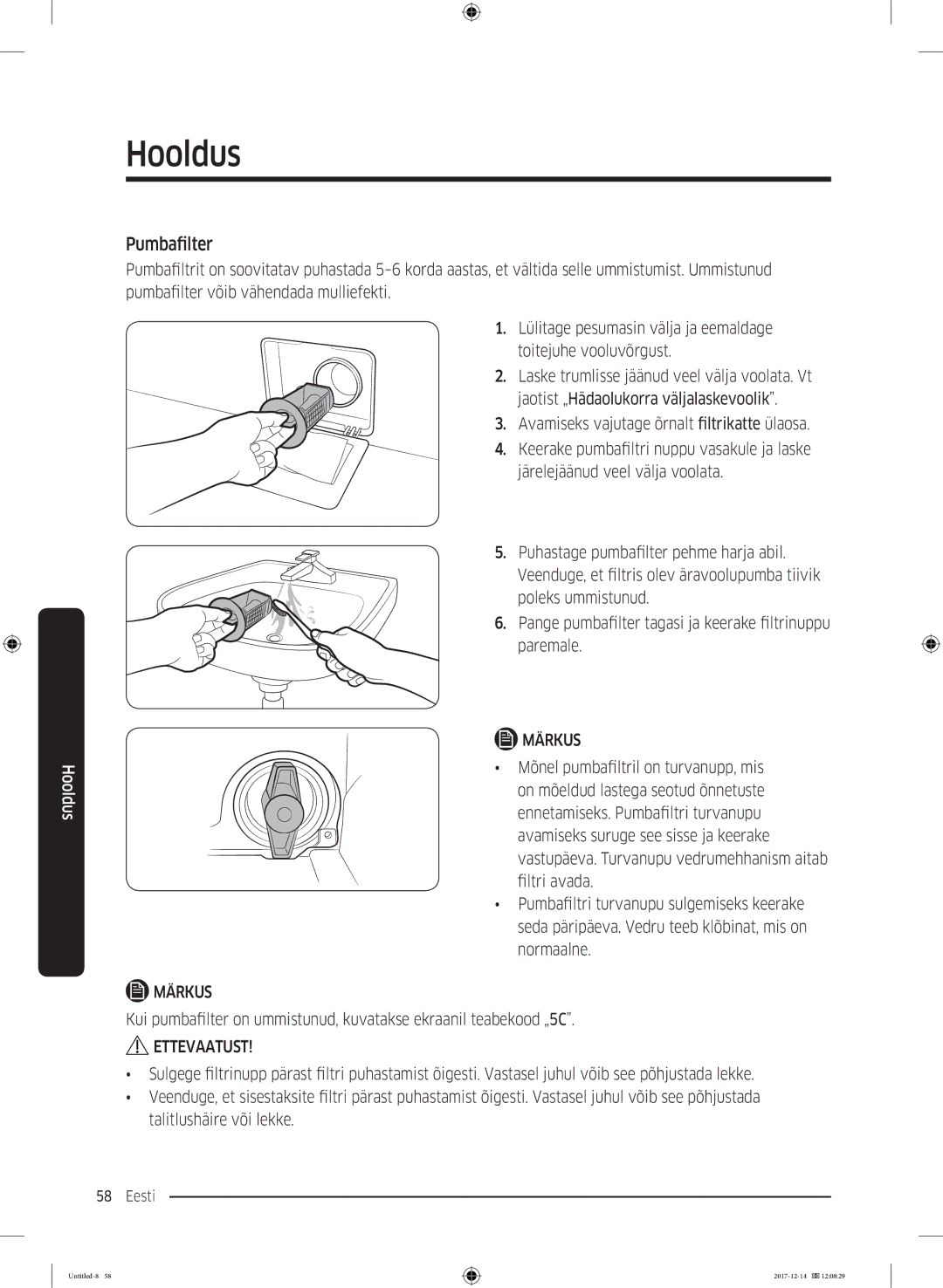 Samsung WW10M86INOA/LE manual Pumbafilter 