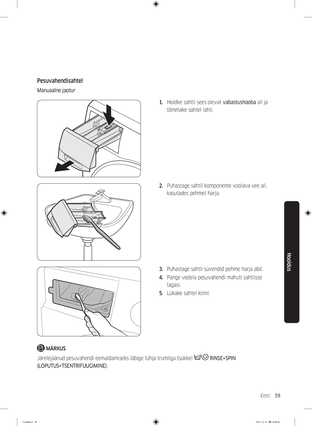 Samsung WW10M86INOA/LE manual Pesuvahendisahtel, Loputus+Tsentrifuugimine 