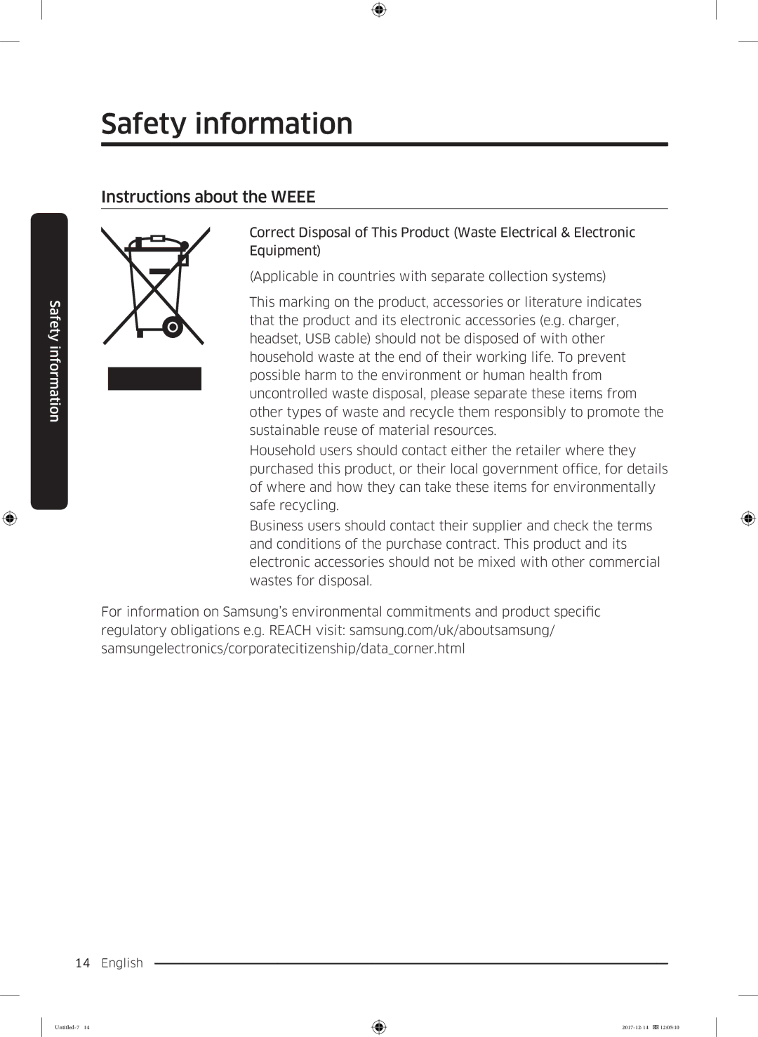 Samsung WW10M86INOA/LE manual Instructions about the Weee 