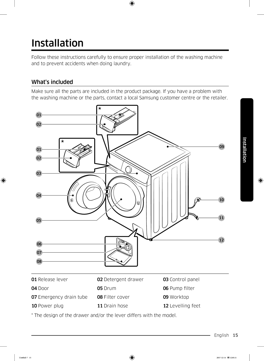 Samsung WW10M86INOA/LE manual Installation, What’s included 