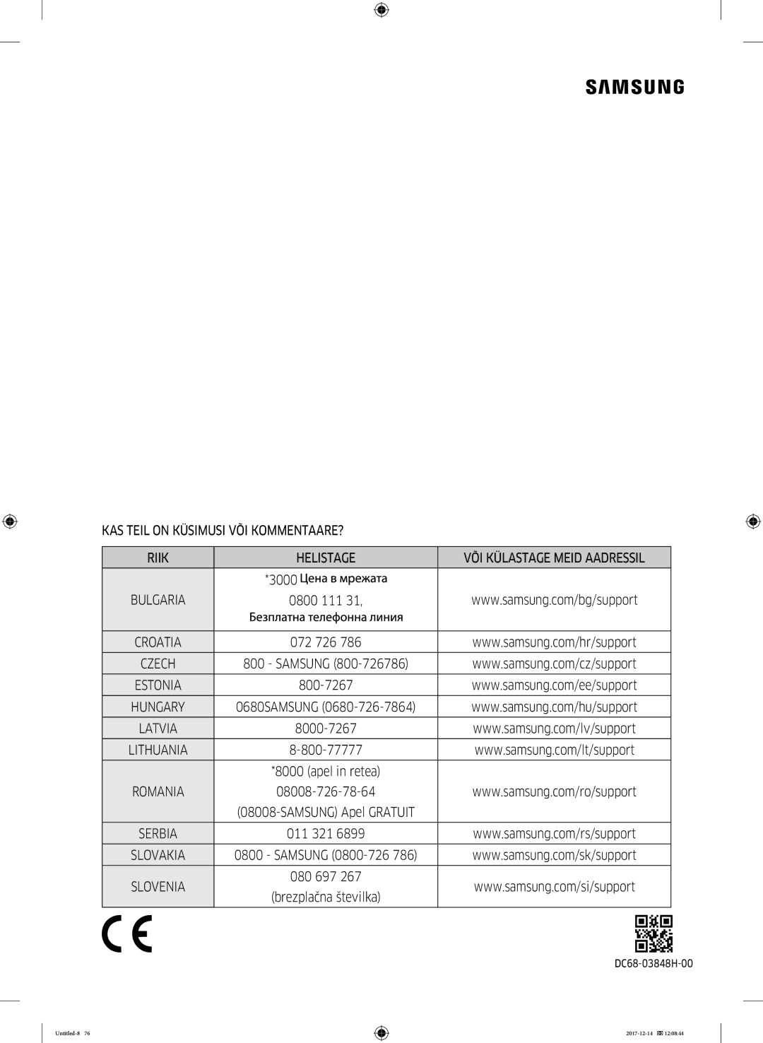 Samsung WW10M86INOA/LE manual KAS Teil on Küsimusi VÕI KOMMENTAARE? Riik Helistage, 800-77777, 08008-726-78-64, 080 697 