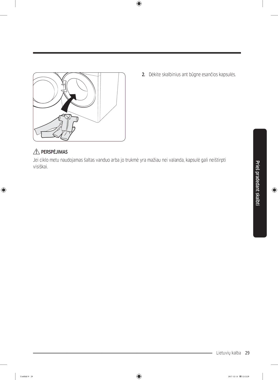 Samsung WW10M86INOA/LE manual Dėkite skalbinius ant būgne esančios kapsulės 