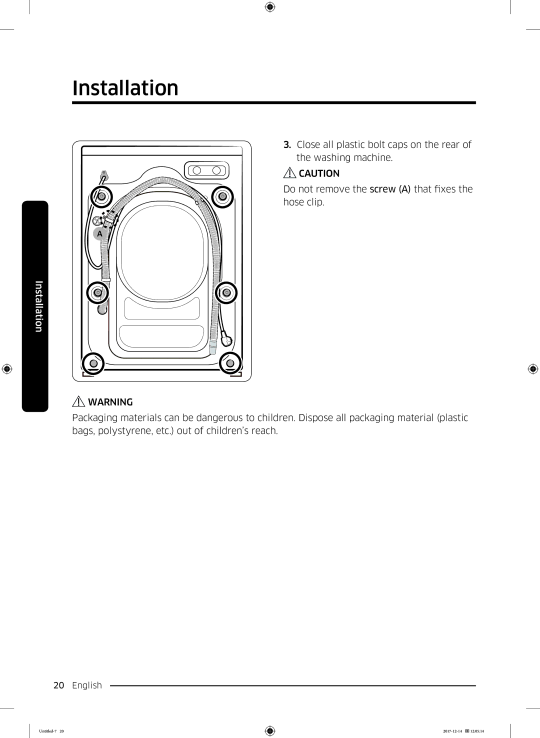 Samsung WW10M86INOA/LE manual Installation 