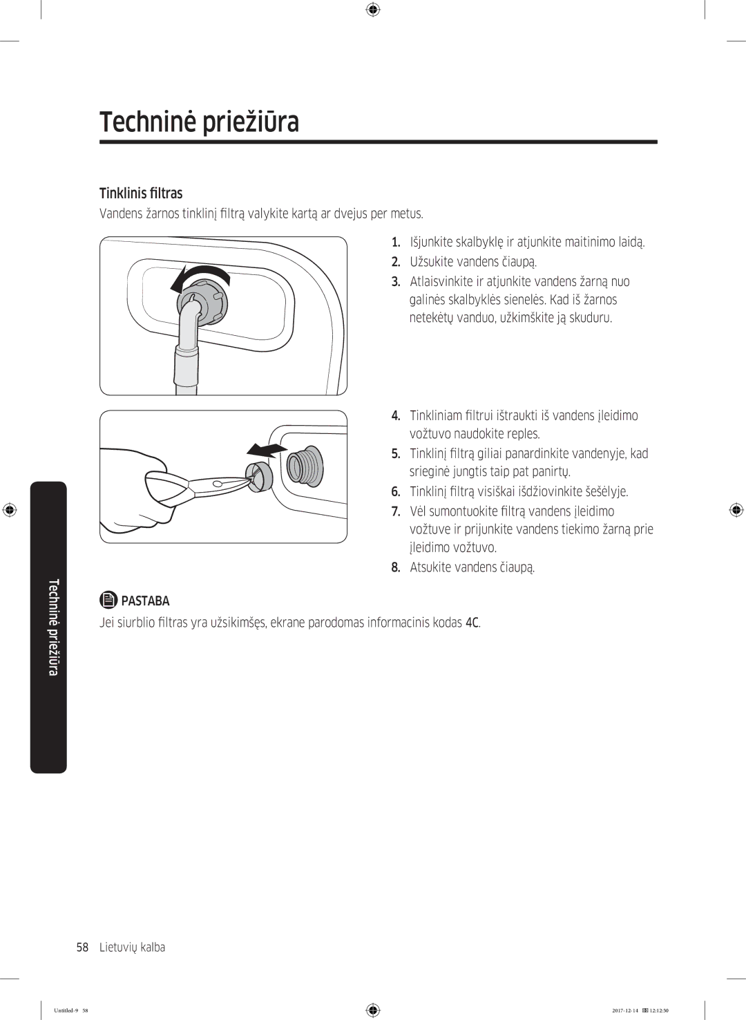 Samsung WW10M86INOA/LE manual Tinklinis filtras 