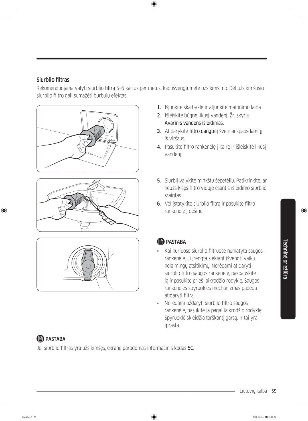 Samsung WW10M86INOA/LE manual Siurblio filtras 