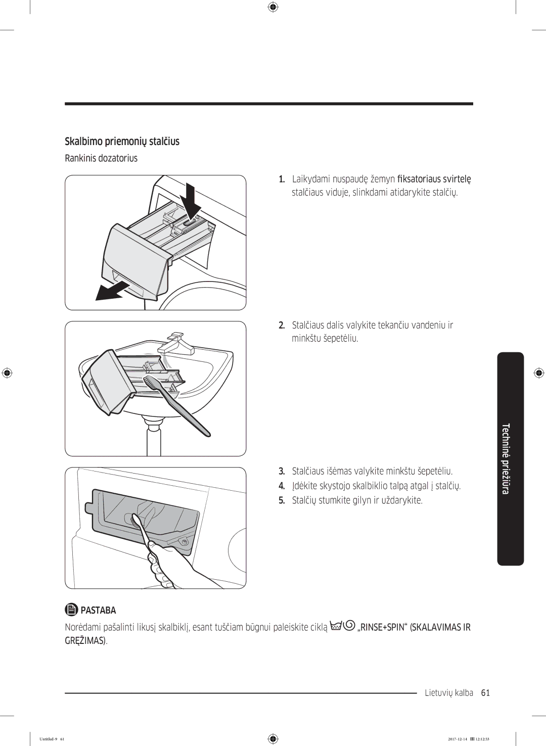 Samsung WW10M86INOA/LE manual Skalbimo priemonių stalčius, Gręžimas 