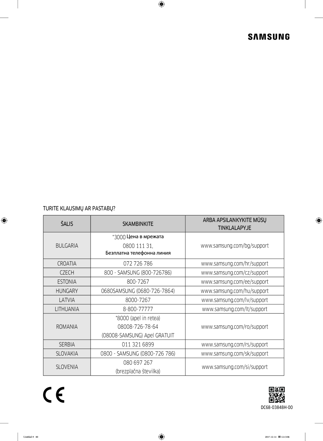 Samsung WW10M86INOA/LE manual 0800 111 