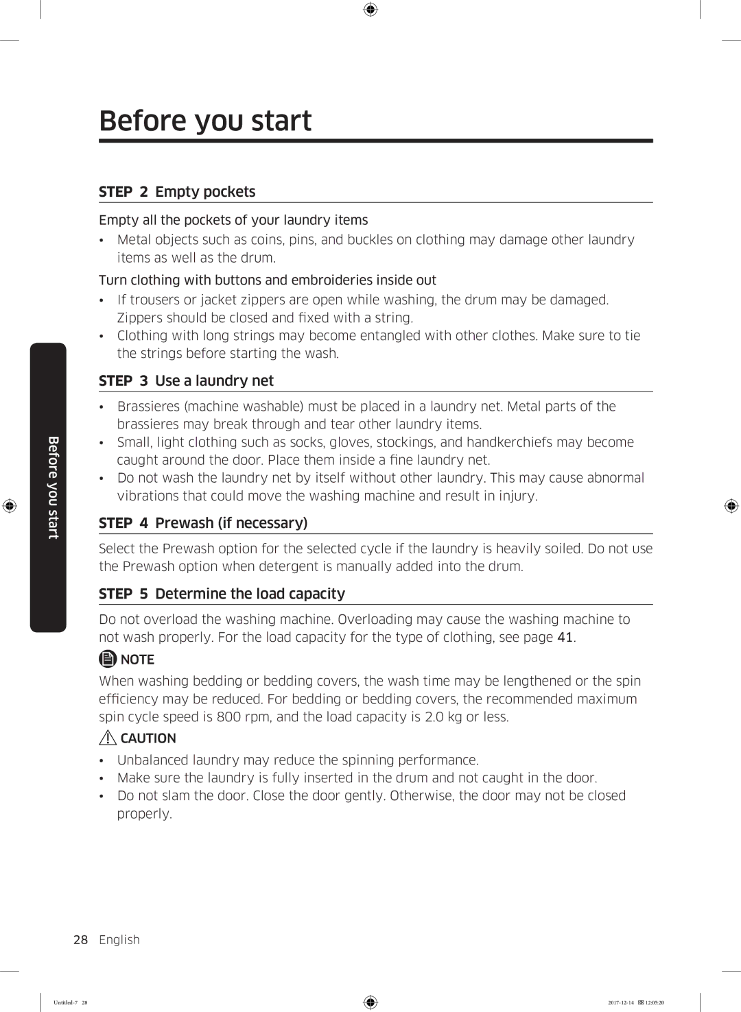 Samsung WW10M86INOA/LE manual Empty pockets, Use a laundry net, Prewash if necessary, Determine the load capacity 