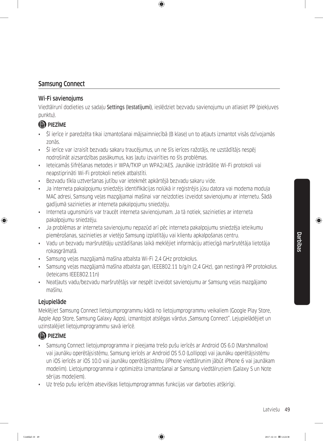 Samsung WW10M86INOA/LE manual Wi-Fi savienojums, Lejupielāde 