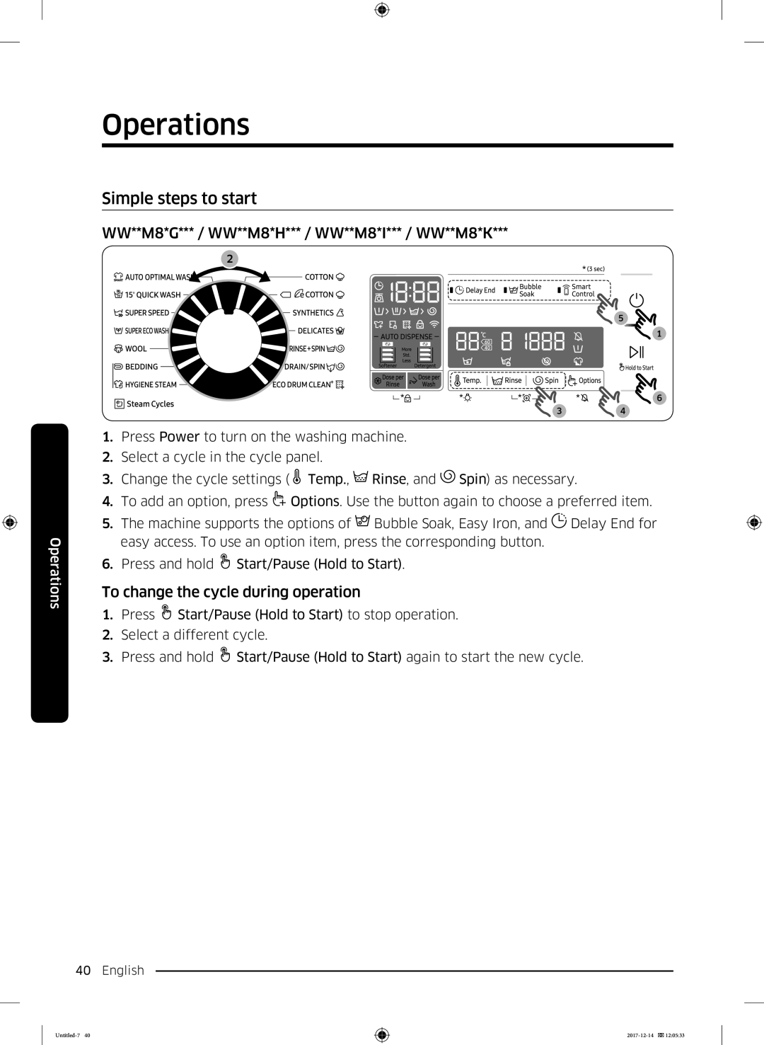 Samsung WW10M86INOA/LE manual Simple steps to start, To change the cycle during operation 