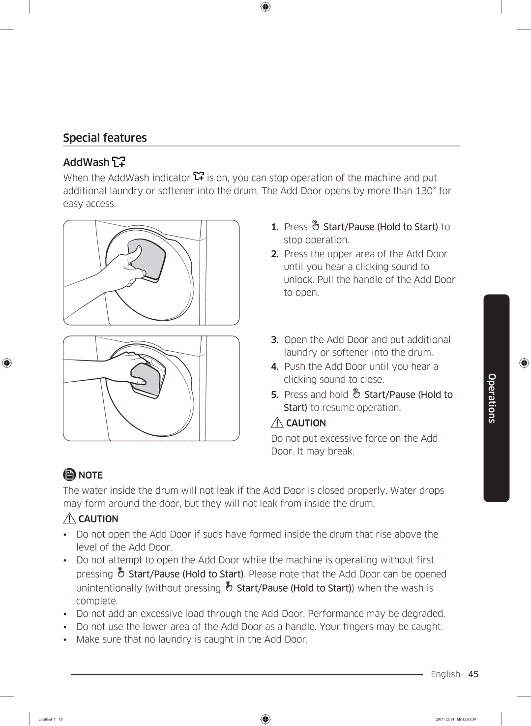 Samsung WW10M86INOA/LE manual Special features, AddWash 