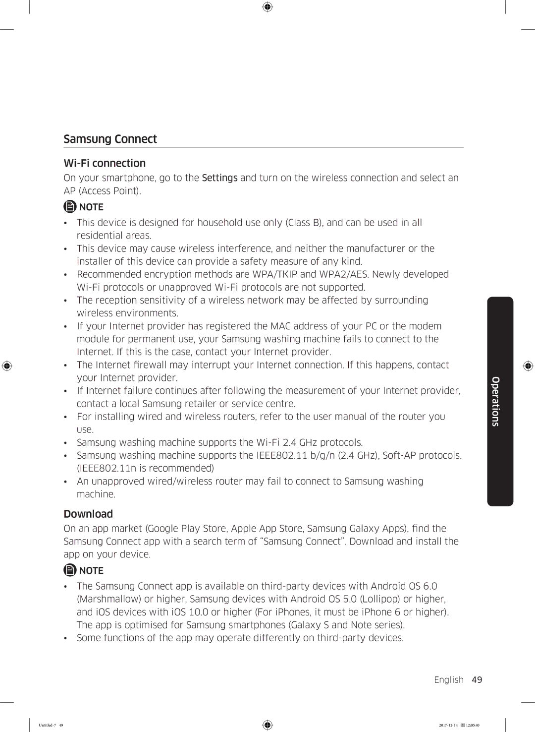 Samsung WW10M86INOA/LE manual Samsung Connect, Wi-Fi connection, Download 