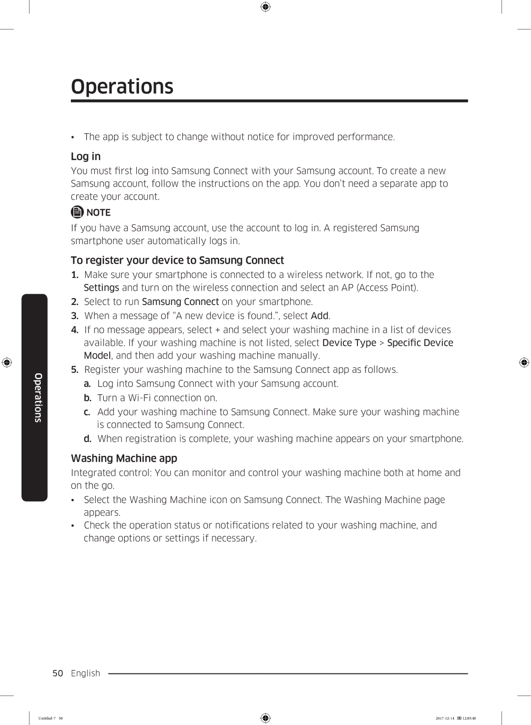 Samsung WW10M86INOA/LE manual Log, To register your device to Samsung Connect, Washing Machine app 