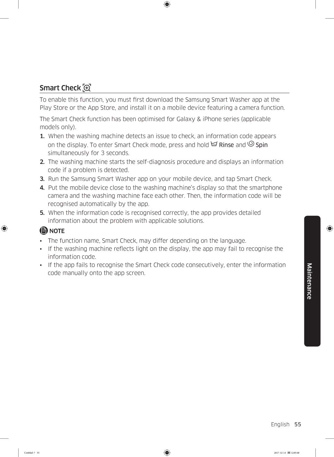 Samsung WW10M86INOA/LE manual Smart Check 