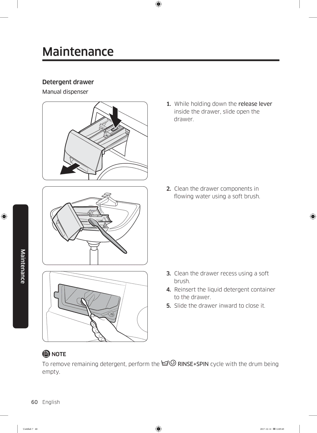 Samsung WW10M86INOA/LE manual Detergent drawer 