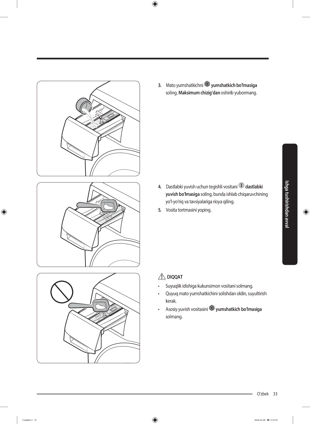 Samsung WW10M86KNOA/LP manual Vosita tortmasini yoping, Solmang 