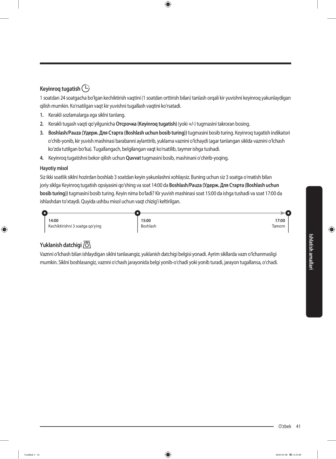 Samsung WW10M86KNOA/LP manual Keyinroq tugatish, Yuklanish datchigi, Hayotiy misol 