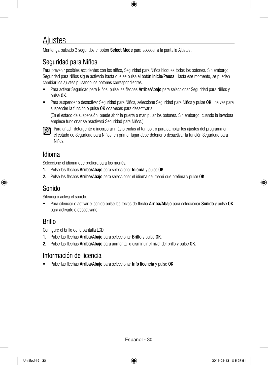 Samsung WW12H8400EW/EC manual Ajustes 