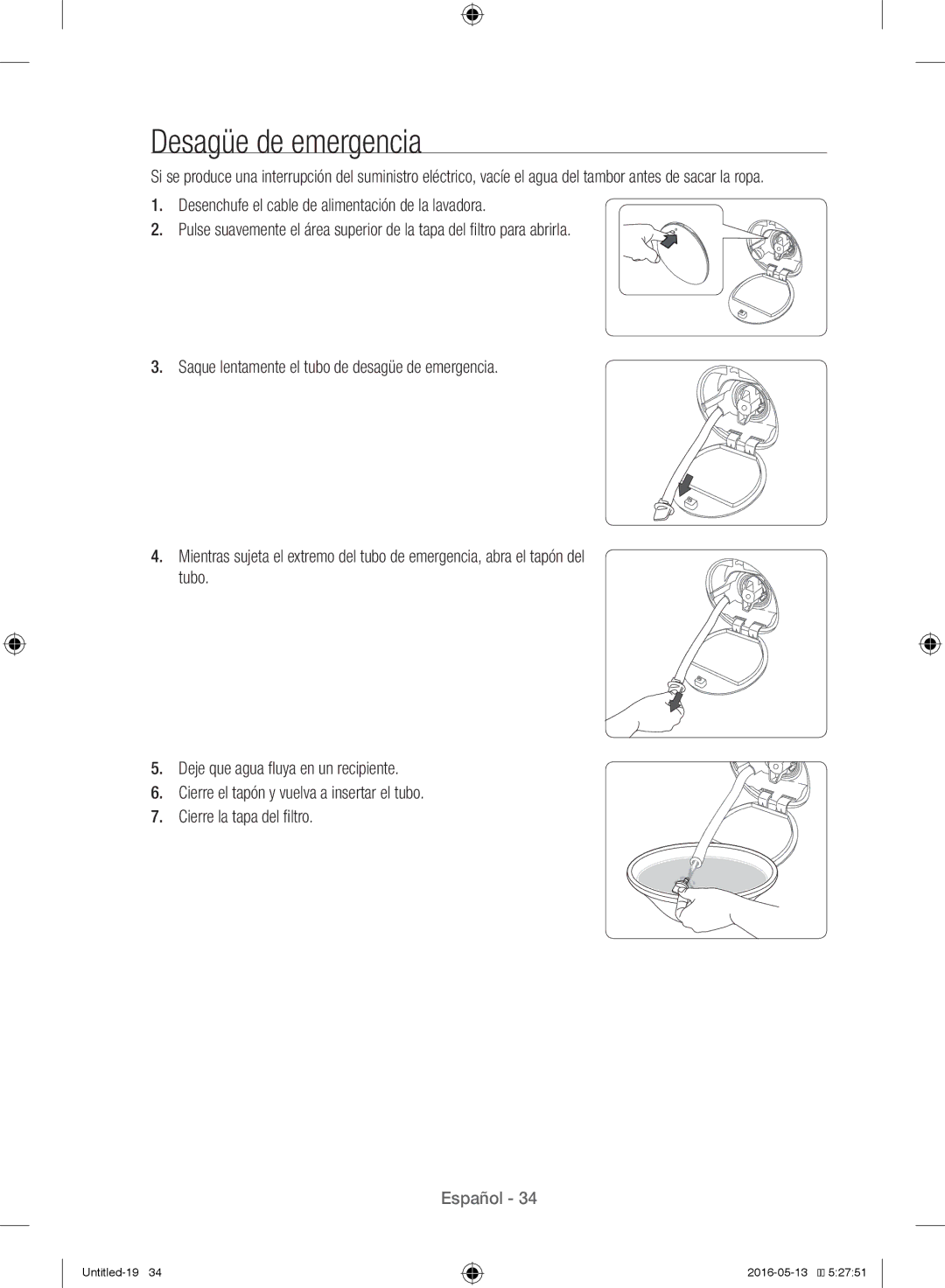 Samsung WW12H8400EW/EC manual Desagüe de emergencia 