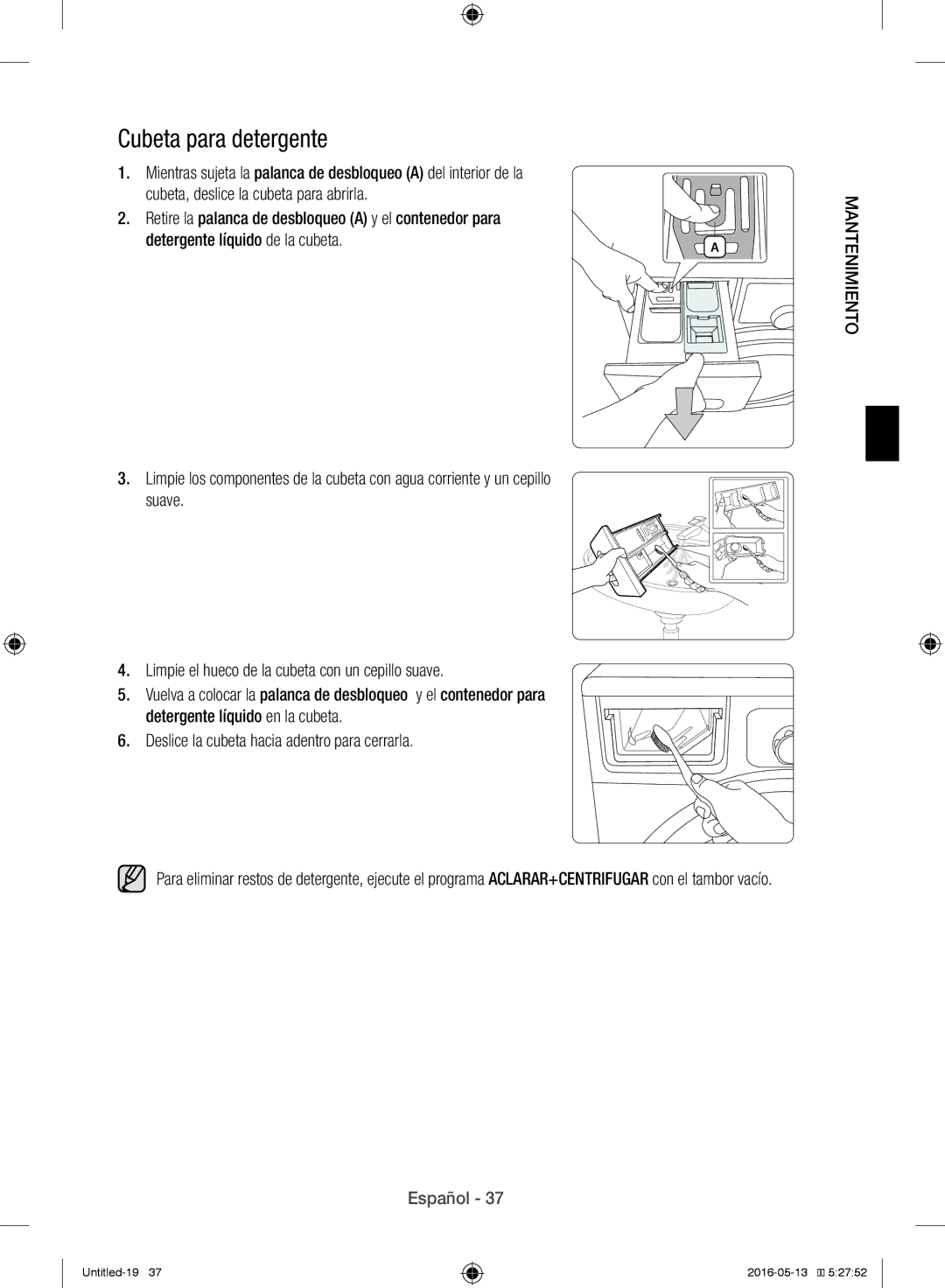 Samsung WW12H8400EW/EC manual Cubeta para detergente 