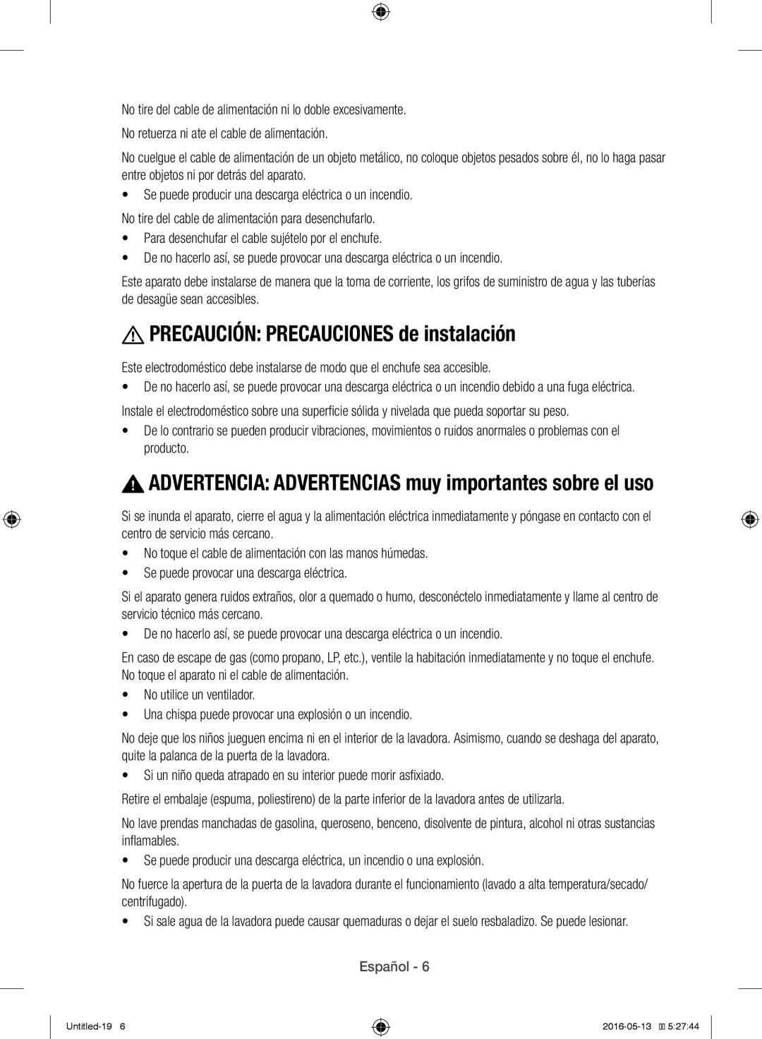 Samsung WW12H8400EW/EC manual Precaución Precauciones de instalación 