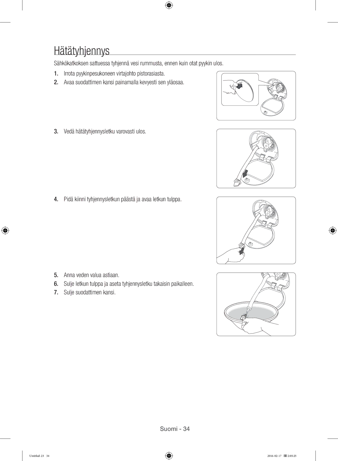 Samsung WW12H8400EW/EE manual Hätätyhjennys 