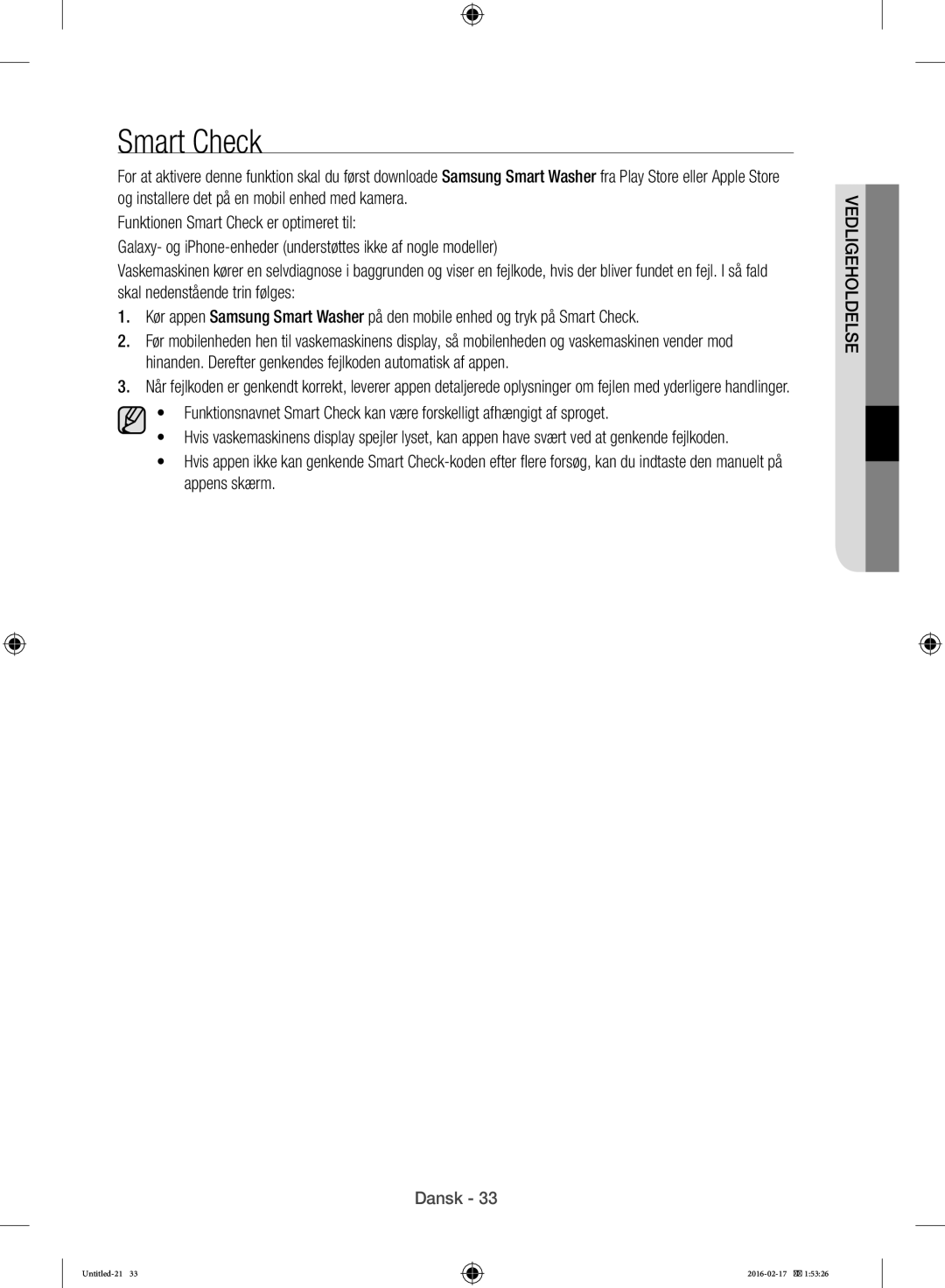 Samsung WW12H8400EW/EE manual Vedligeholdelse 