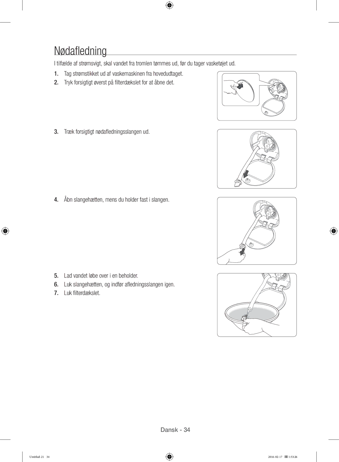 Samsung WW12H8400EW/EE manual Nødafledning 