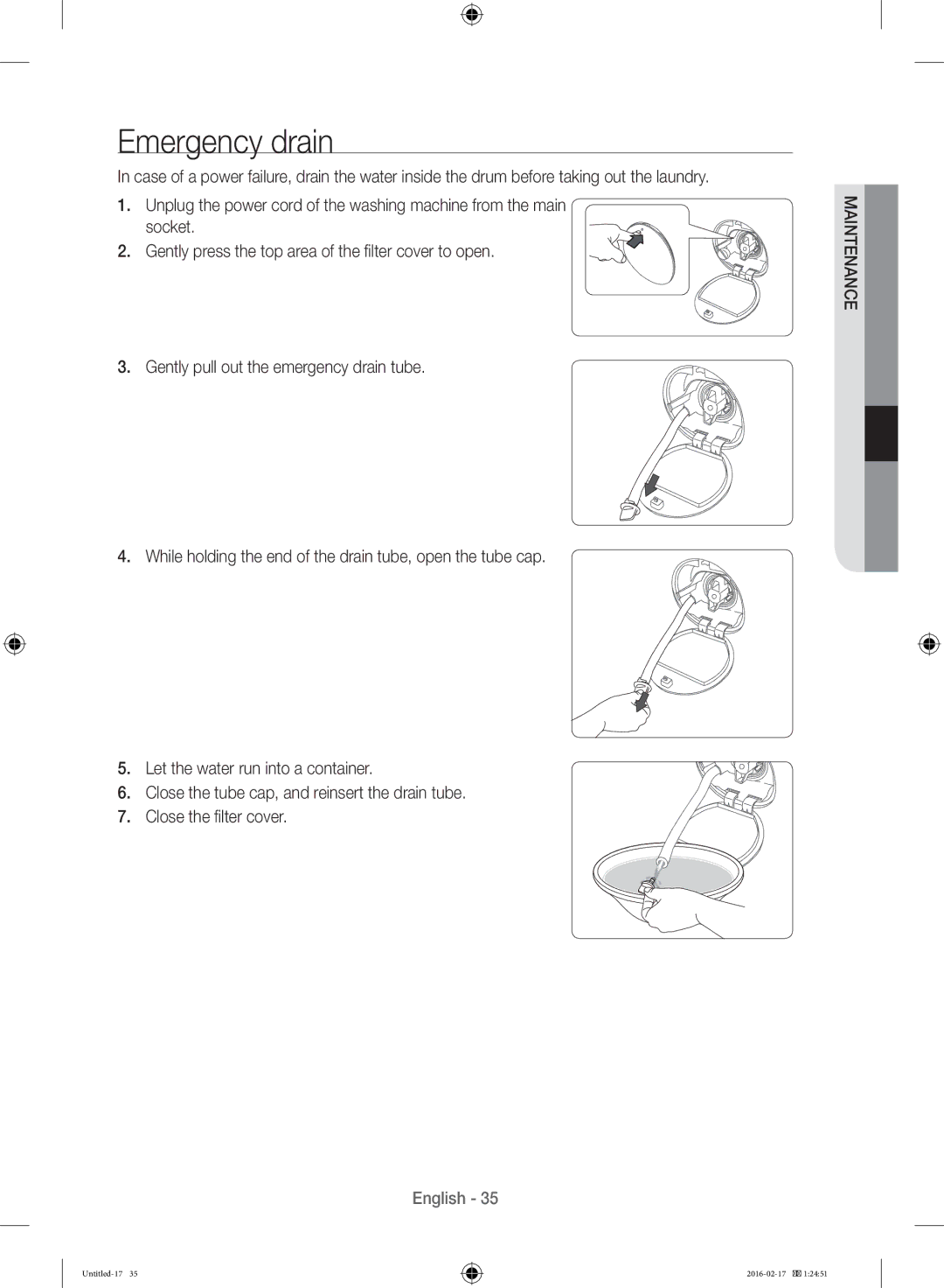 Samsung WW12H8400EW/EE manual Emergency drain 