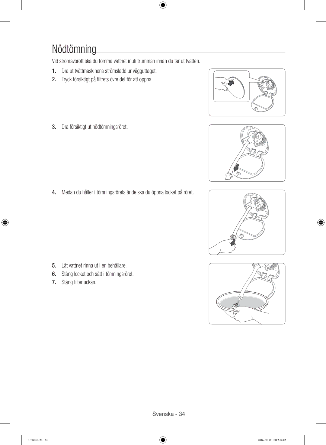 Samsung WW12H8400EW/EE manual Nödtömning 