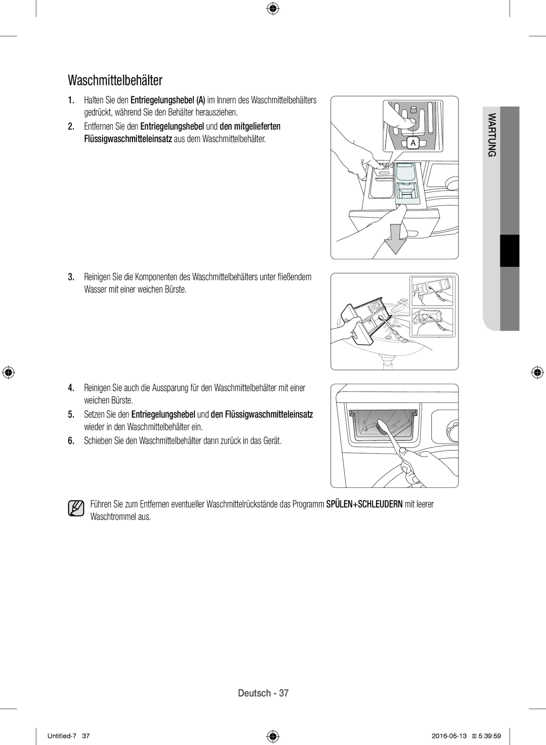 Samsung WW12H8400EW/EG manual Waschmittelbehälter 