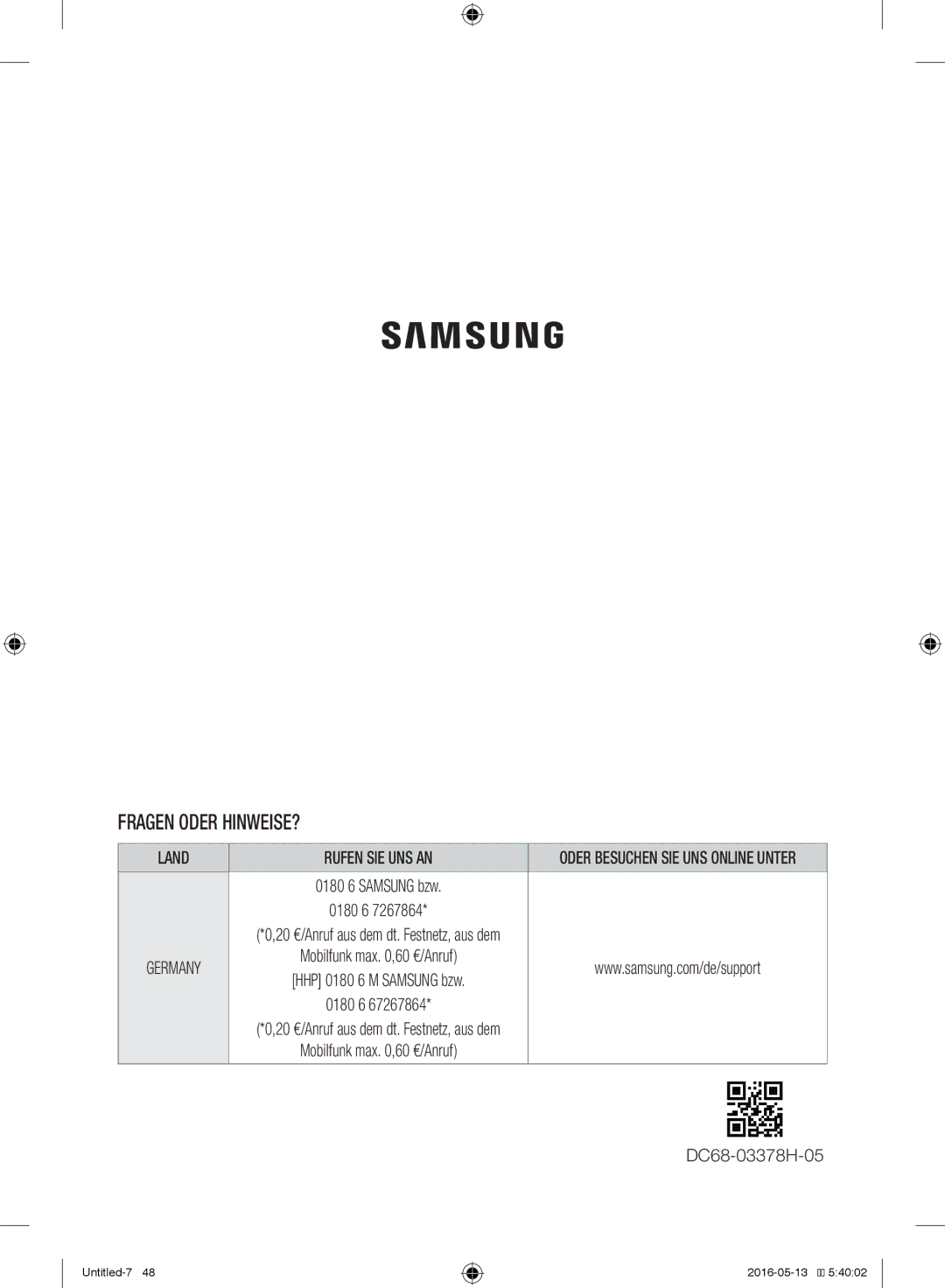 Samsung WW12H8400EW/EG manual 0180 6, DC68-03378H-05 