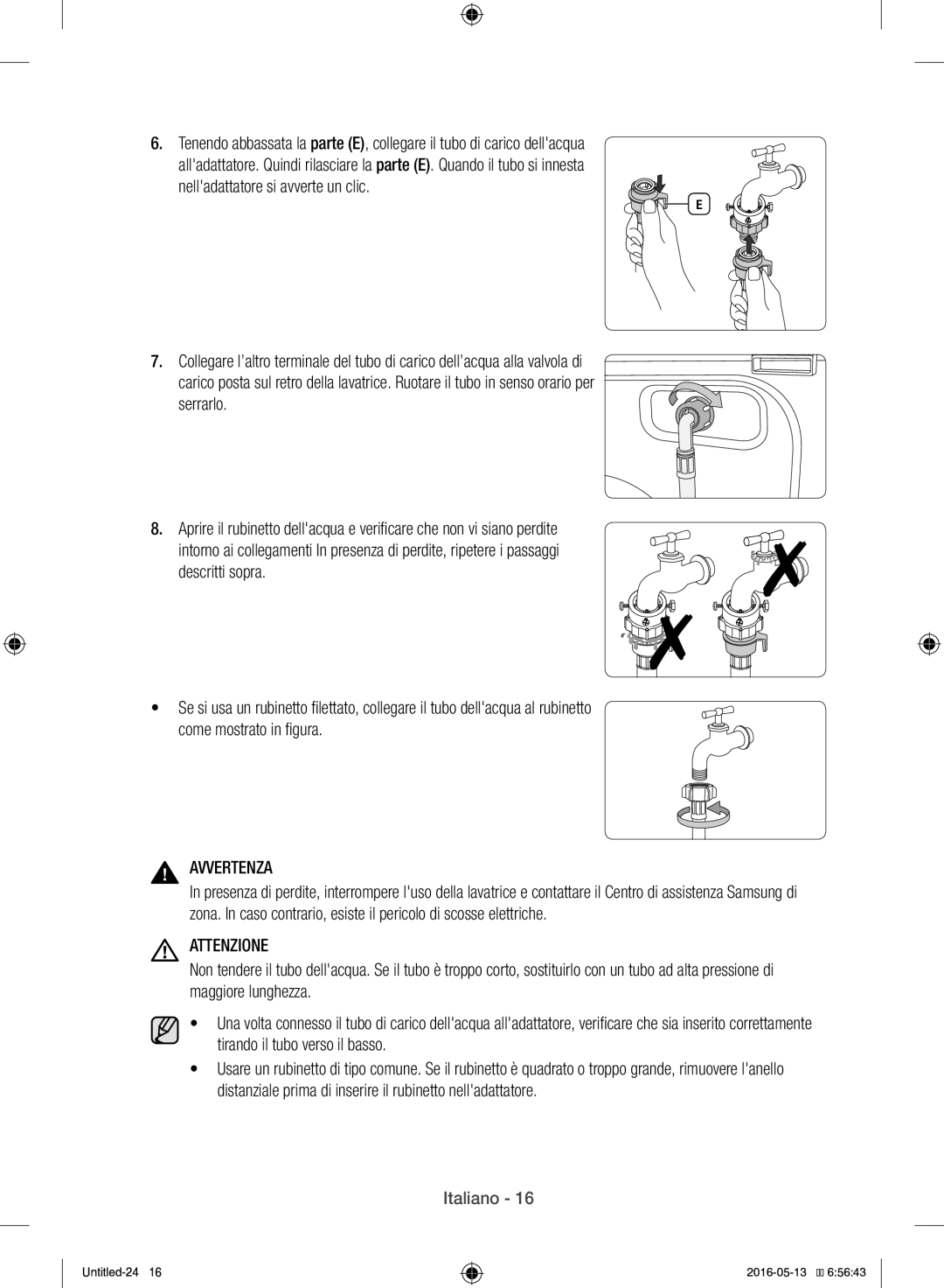 Samsung WW12H8400EW/ET manual Nelladattatore si avverte un clic, Serrarlo 