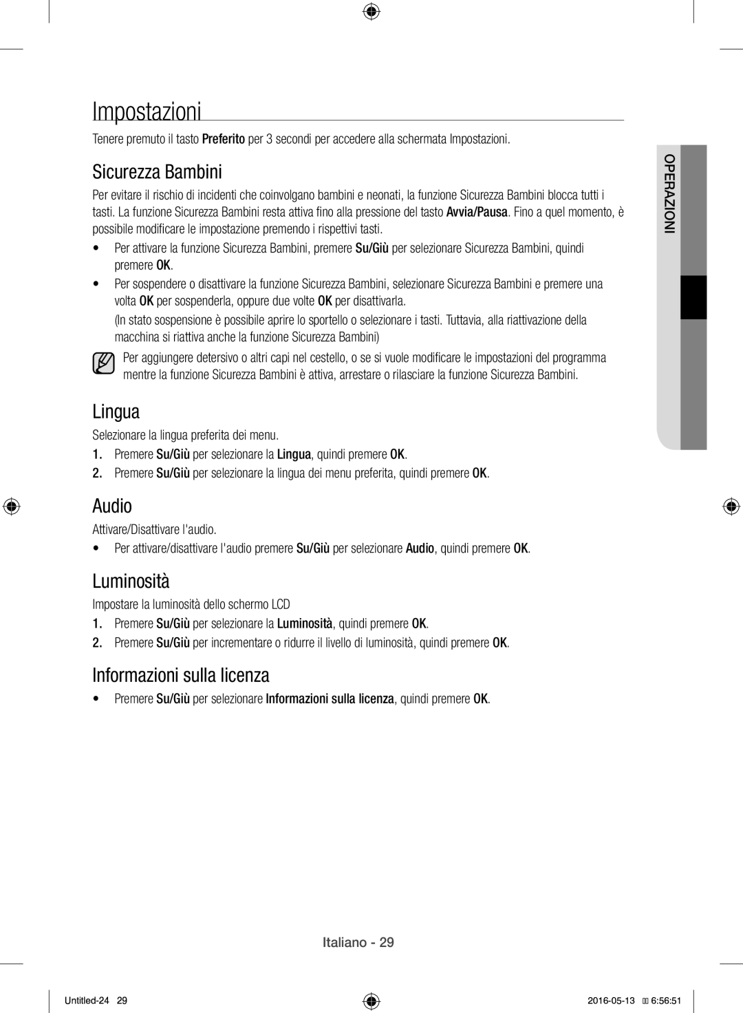 Samsung WW12H8400EW/ET manual Impostazioni 