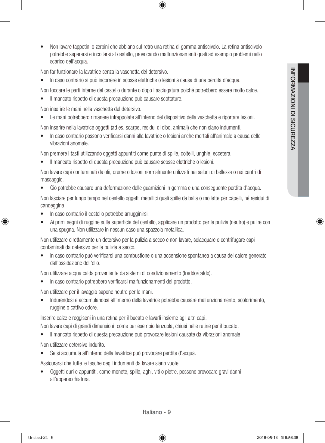 Samsung WW12H8400EW/ET manual Italiano 