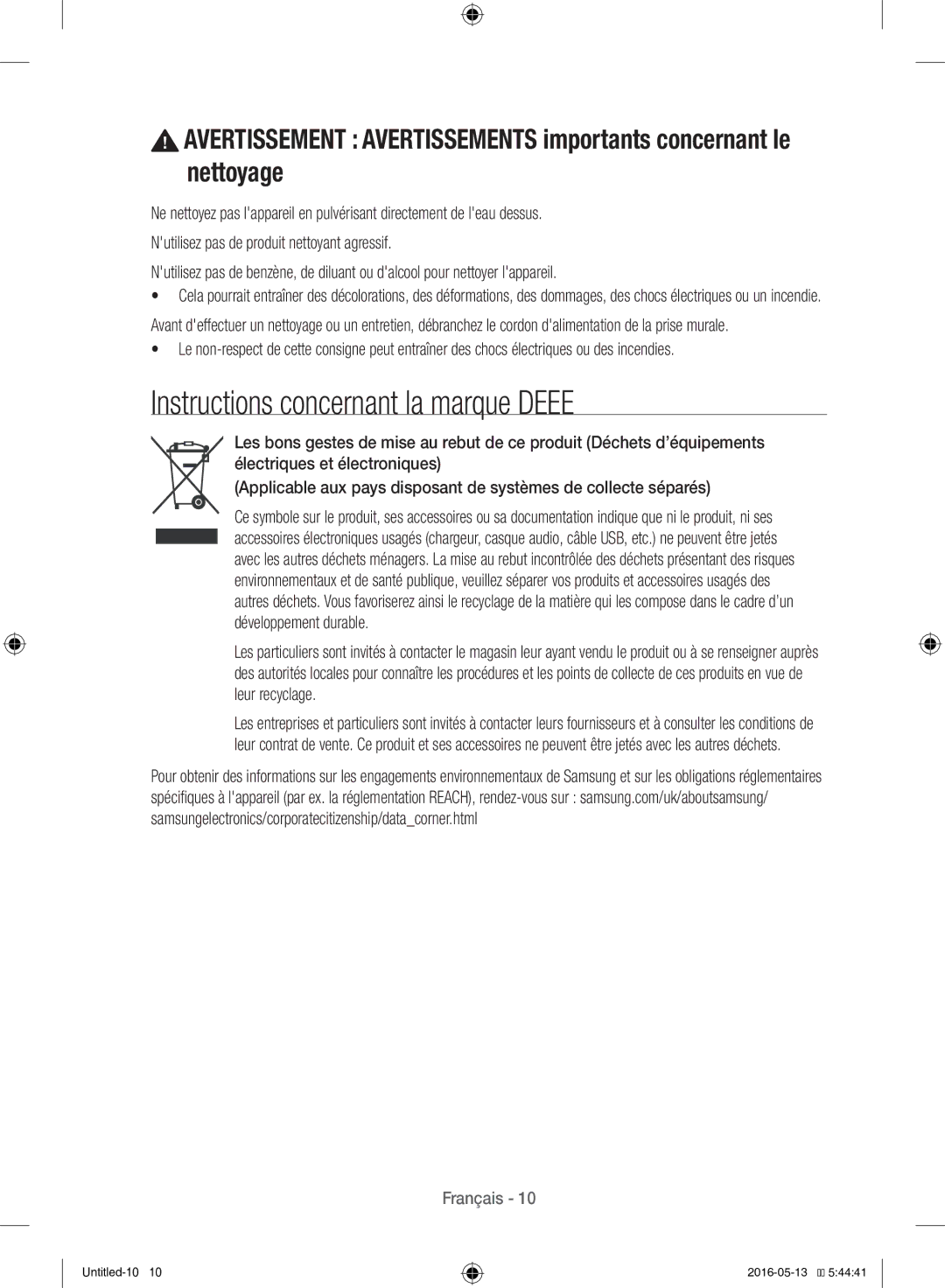 Samsung WW12H8420EW/EF manual Instructions concernant la marque Deee 