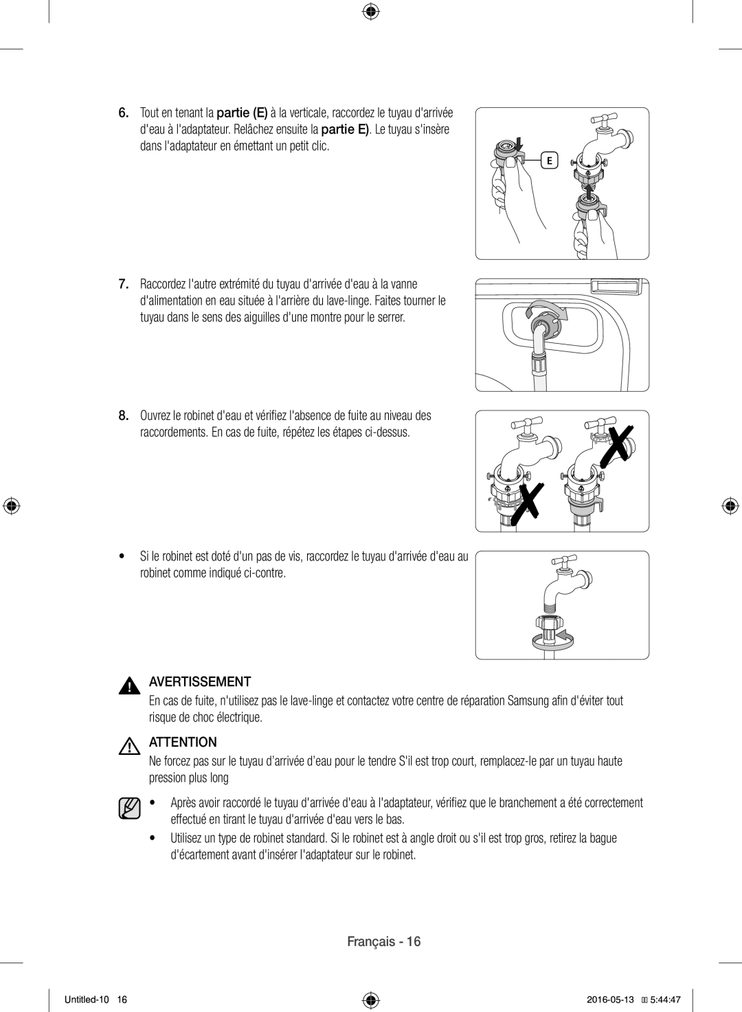 Samsung WW12H8420EW/EF manual Dans ladaptateur en émettant un petit clic 