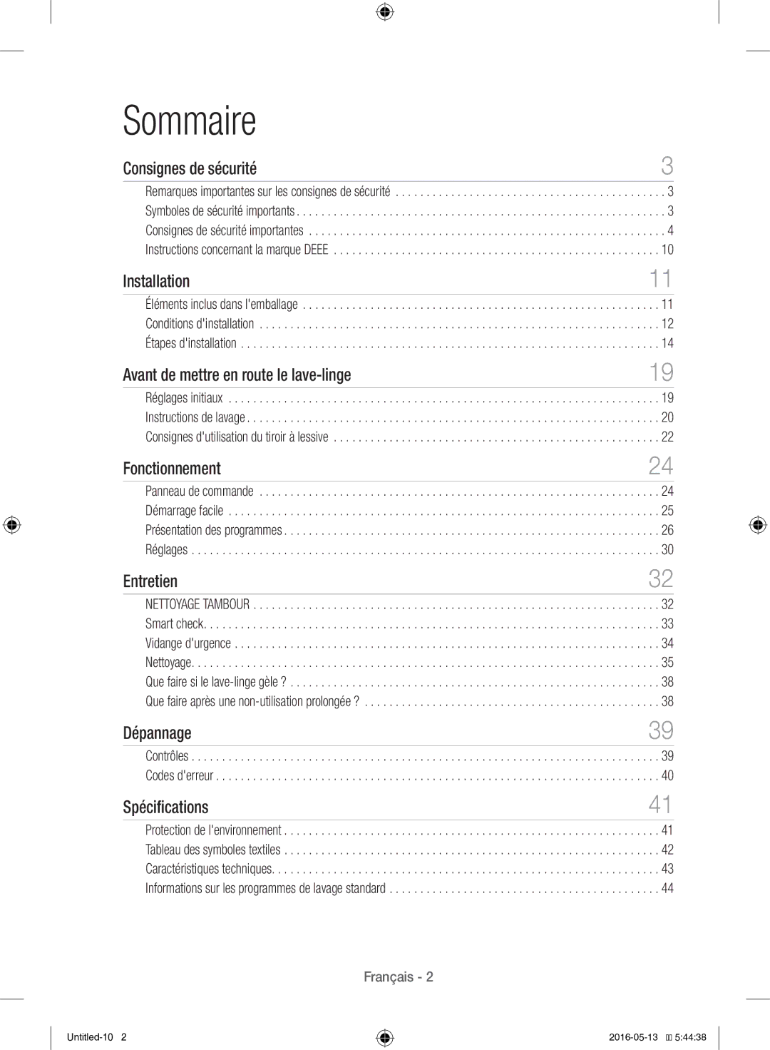 Samsung WW12H8420EW/EF manual Sommaire 