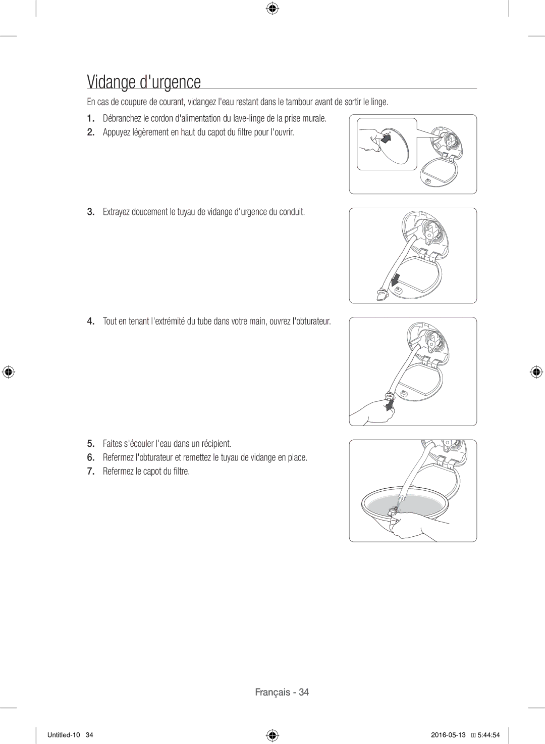 Samsung WW12H8420EW/EF manual Vidange durgence 